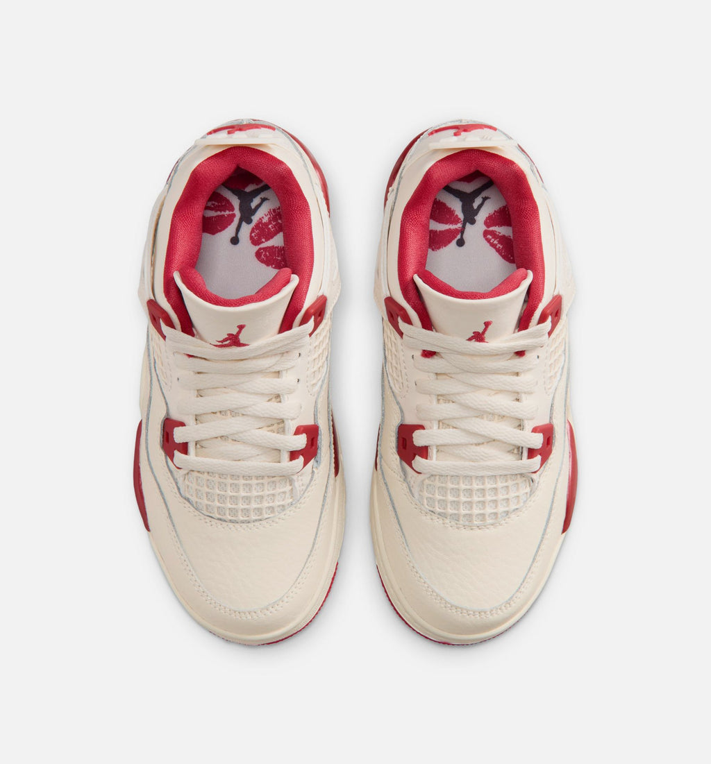 Air Jordan 4 Retro Valentine's Day Preschool Sneakers - Pale Ivory / Sierra Red / Tough Red