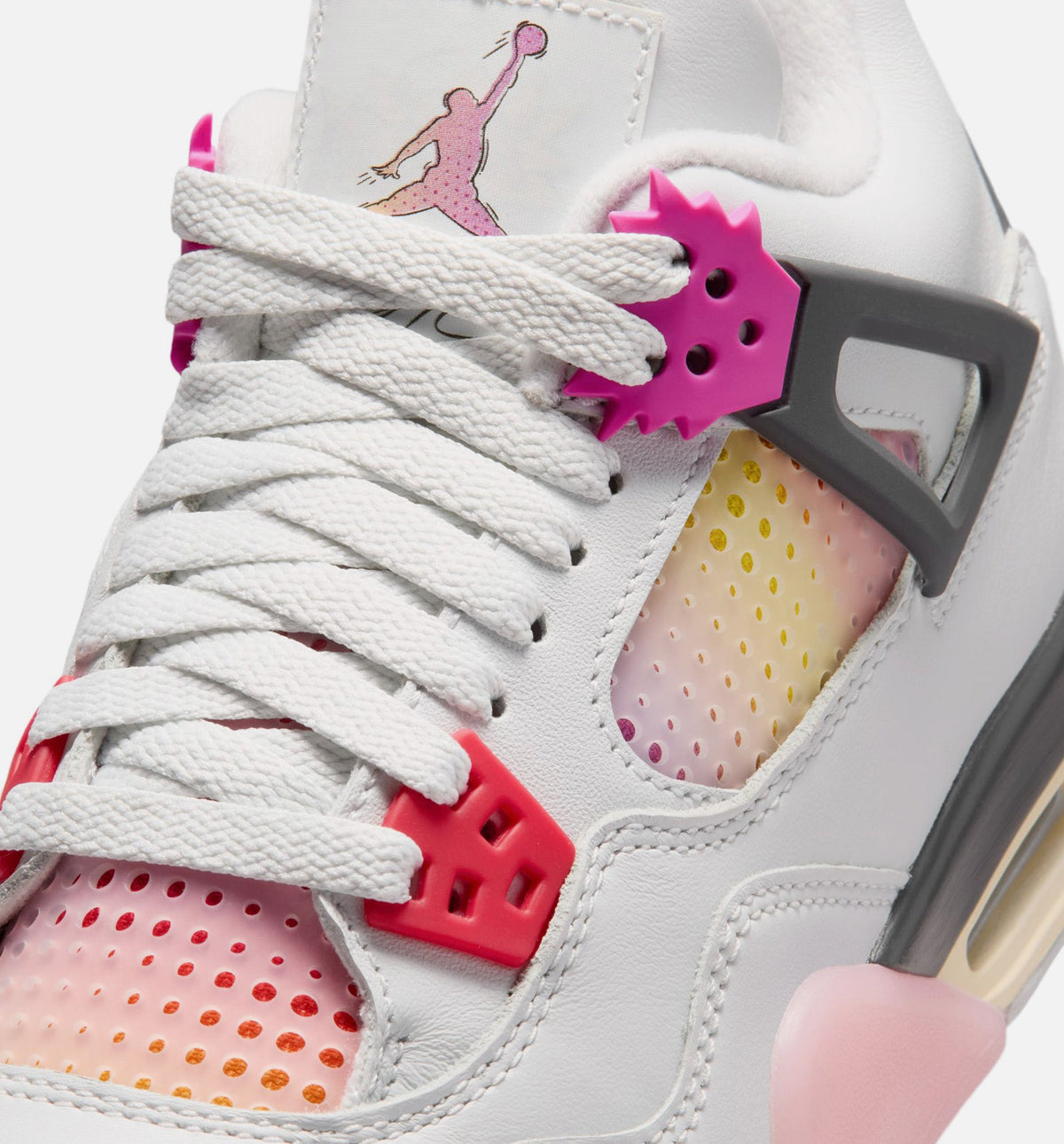 Air Jordan 4 Retro Comic Grade School Sneakers - Off White / Fire Pink / Anthracite