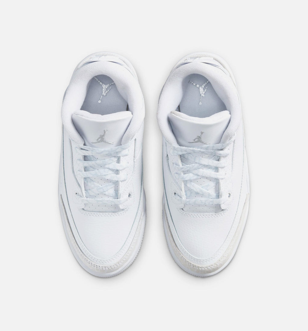 Air Jordan 3 Retro White and Silver Preschool Sneakers - White / Metallic Silver