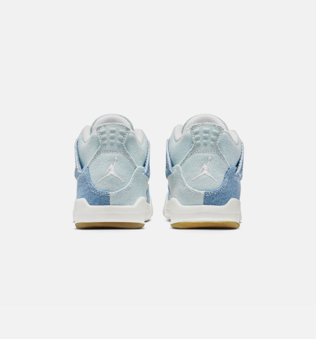 Air Jordan 4 Retro Worn Blue Preschool Sneakers - Sail / Worn Blue / Metallic Gold