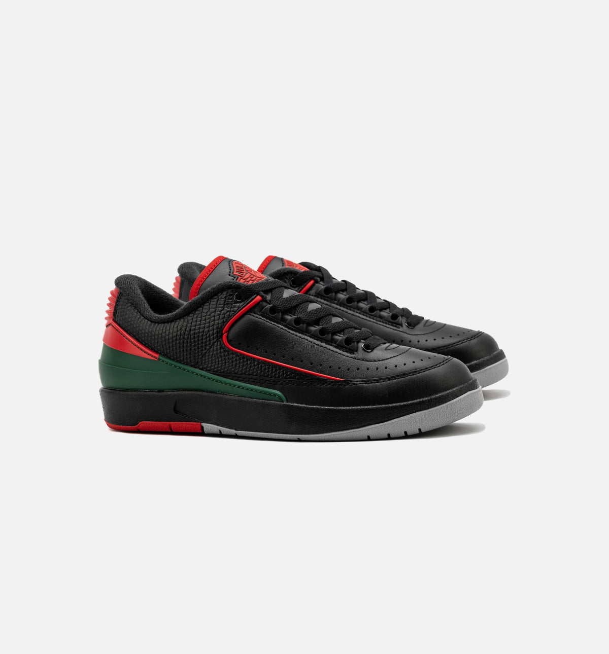 Air Jordan 2 Retro Low Christmas Grade School Sneakers - Black / Fire Red / Cement Grey