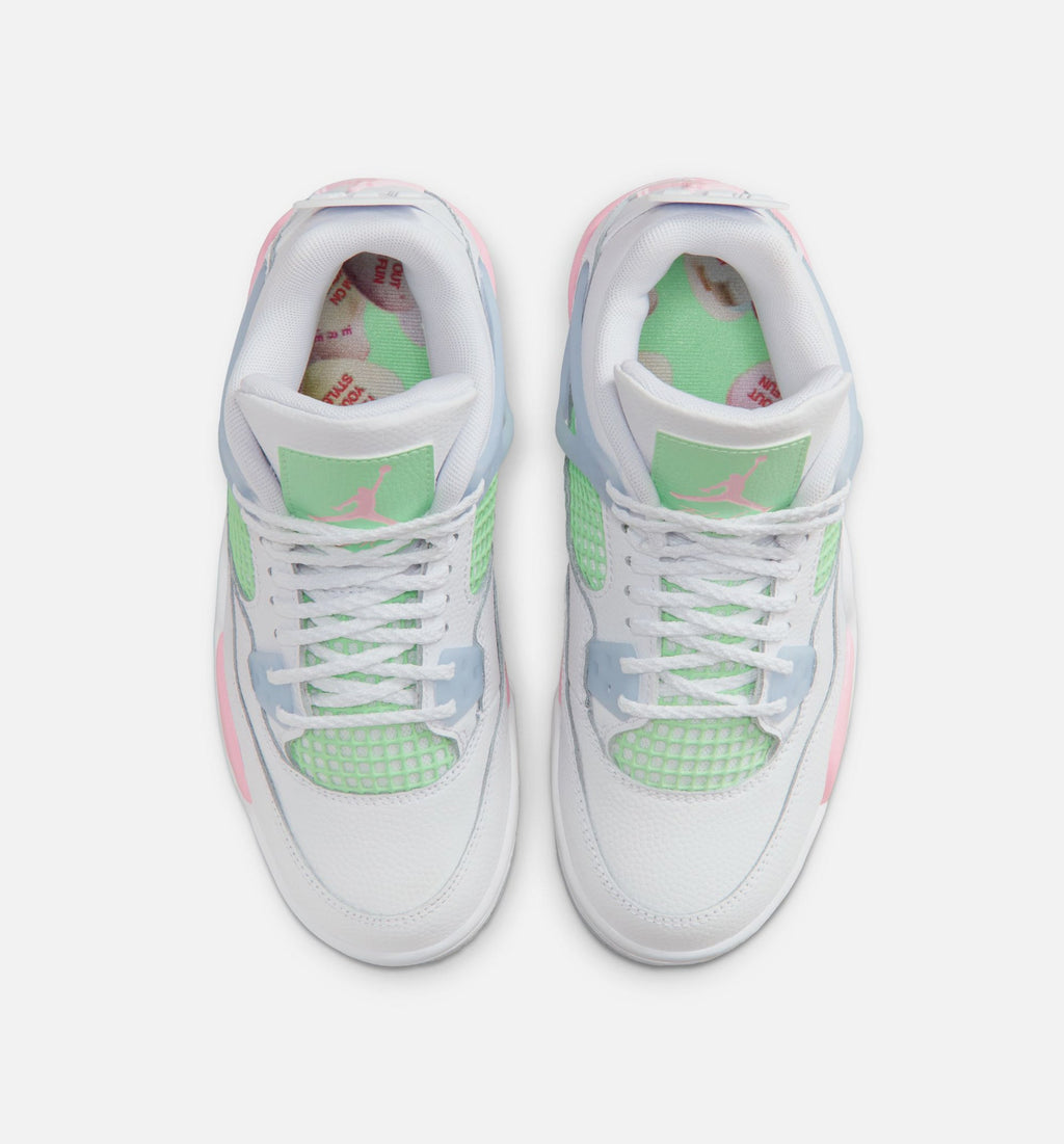 Air Jordan 4 Retro Medium Soft Pink Grade School Sneakers - White / Medium Soft Pink / Half Blue