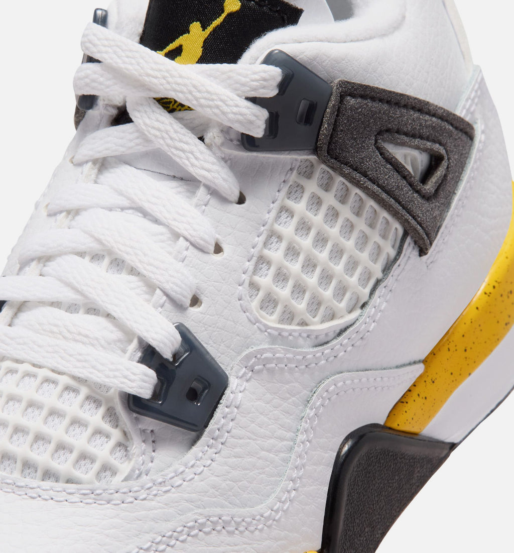 Air Jordan 4 Retro Rare Air Tour Yellow Preschool Sneakers - White / Dark Blue Grey / Black / Tour Yellow