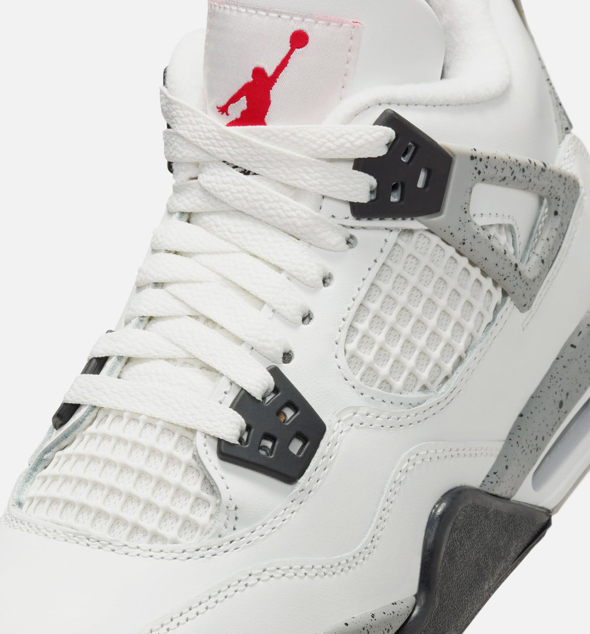 Air Jordan 4 Retro White Cement Grade School Sneakers - Summit White / Fire Red / Cement Grey / Black