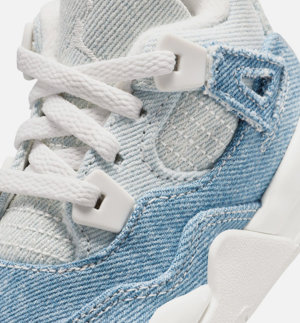 Air Jordan 4 Retro Worn Blue Infant & Toddler Sneakers - Sail / Worn Blue / Metallic Gold