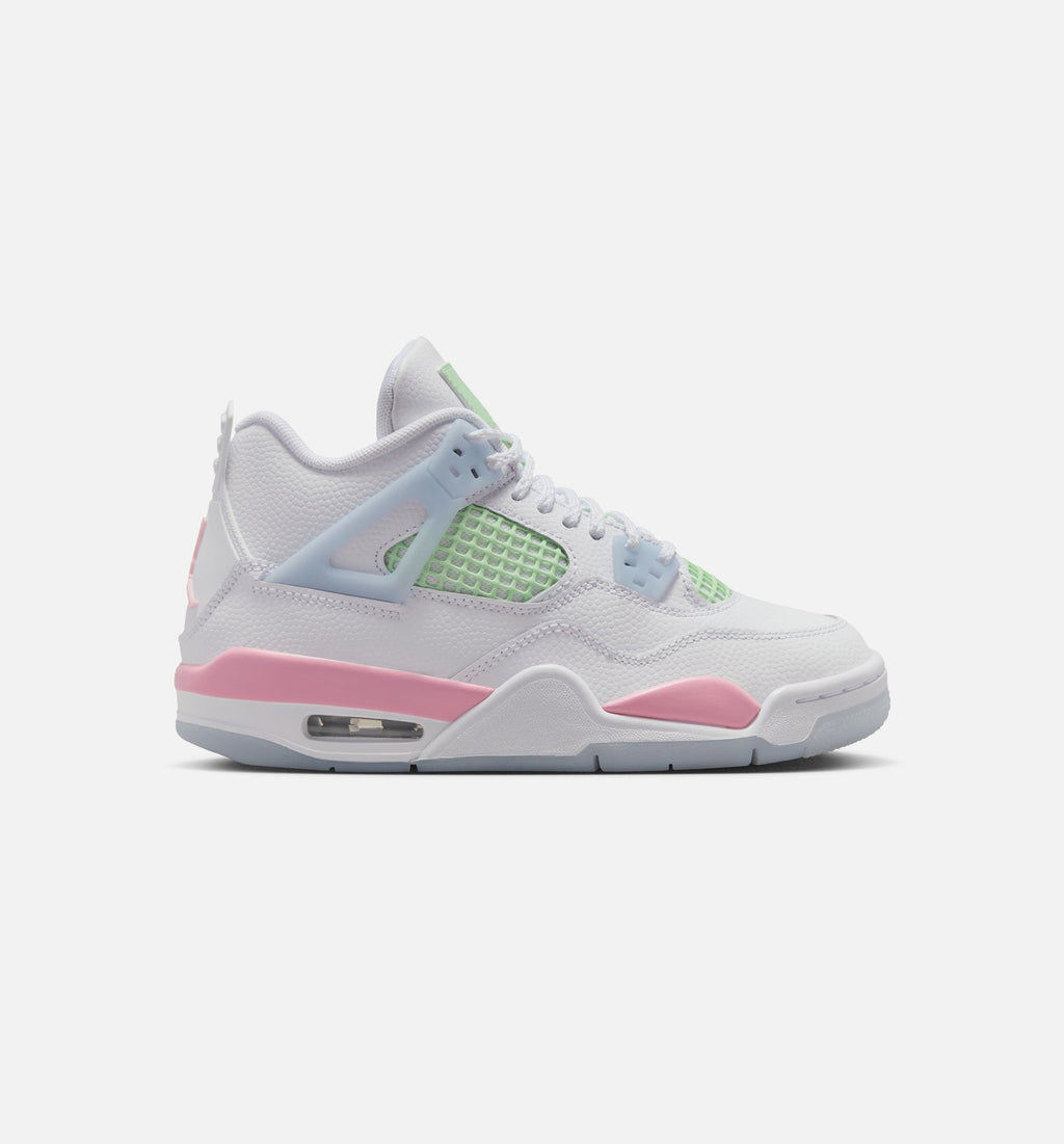 Air Jordan 4 Retro Medium Soft Pink Grade School Sneakers - White / Medium Soft Pink / Half Blue