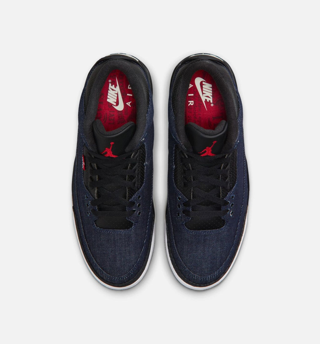 Air Jordan 3 x Levi's Indigo and Gym Red Men's Sneakers - Denim / Black / Sail / Gym Red